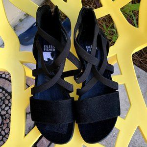 New Eileen Fisher Black Suede zip back strappy sandals US Size 7 M
